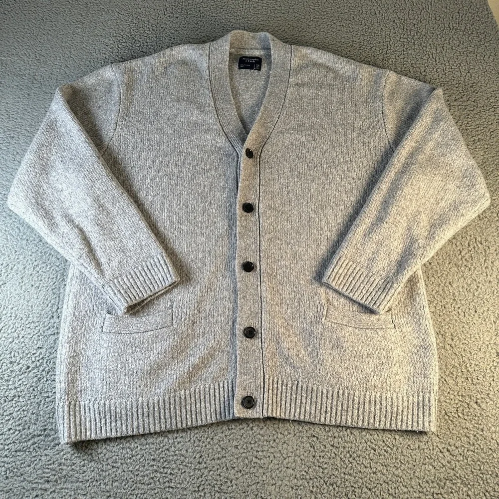 Abercrombie‎ Fitch Cardigan Mens XXL Tall Gray VNeck Button Front Pocket Knit